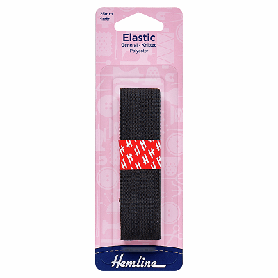 H621.25 General Purpose Knitted Elastic: 1m x 25mm: Black ..